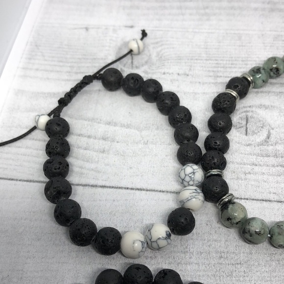 Bundle lot 5 lava stone and gemstone stretch/roll on bracelets boho style - Picture 7 of 7